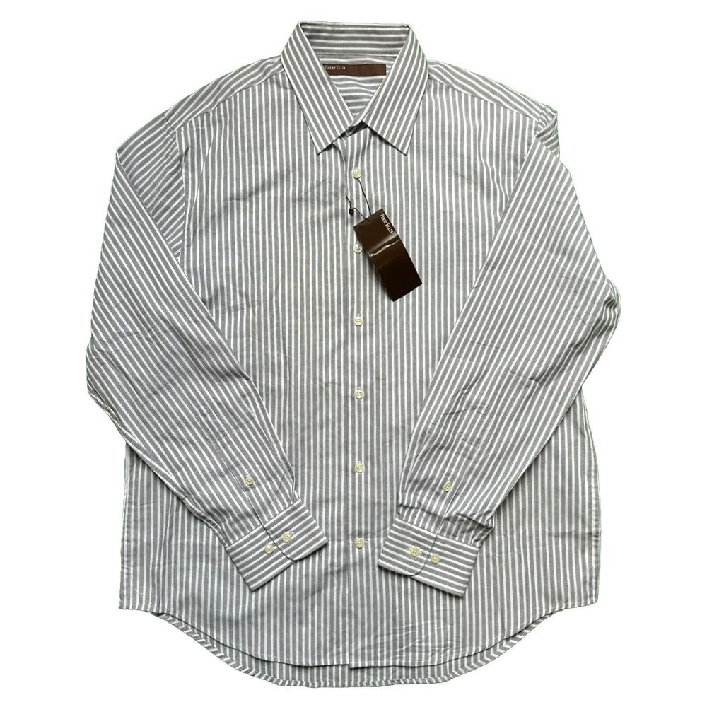Perry Ellis Button Up Shirt Men’s L Black Striped Long Sleeve Business Dress NWT